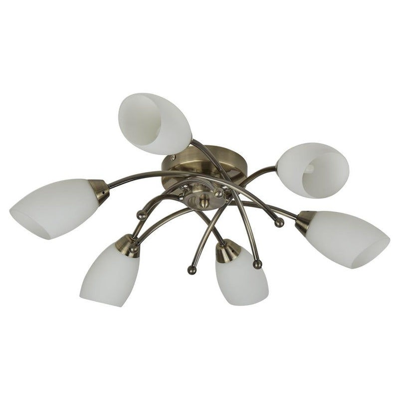 Searchlight  8186-6AB Opera 6Lt Flush -Antique Brass & Opal Glass