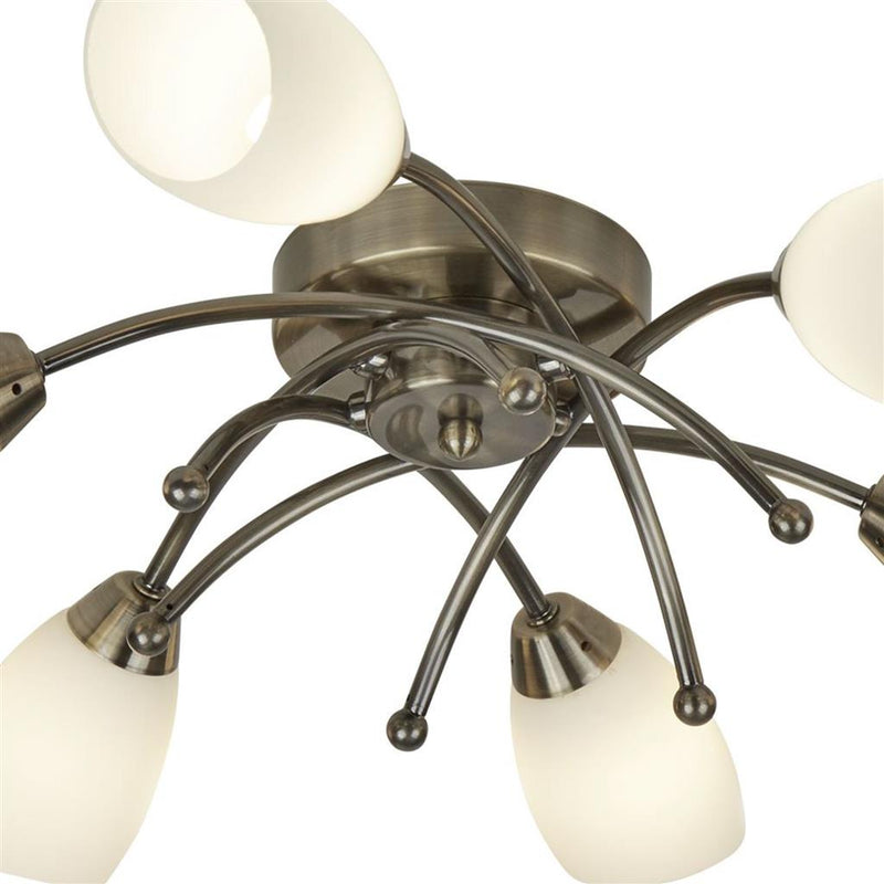 Searchlight  8186-6AB Opera 6Lt Flush -Antique Brass & Opal Glass