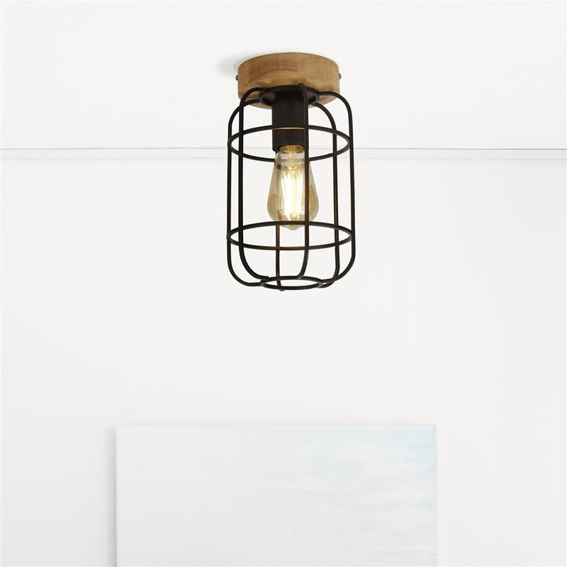 Searchlight  81952-1BK Vision Flush - Matt Black Metal & Wood
