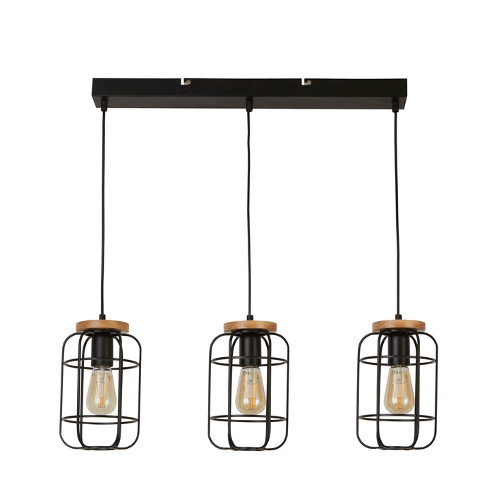 Searchlight  81953-1BK Vision Pendant - Matt Black Metal & Wood