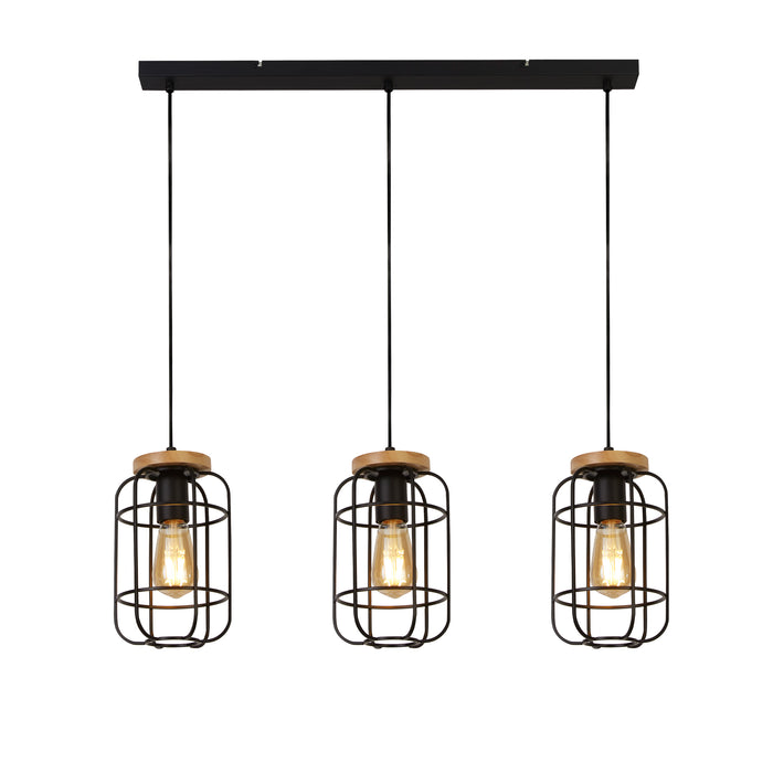 Searchlight  81953-3BK Vision 3Lt Bar Pendant - Matt Black Metal & Wood