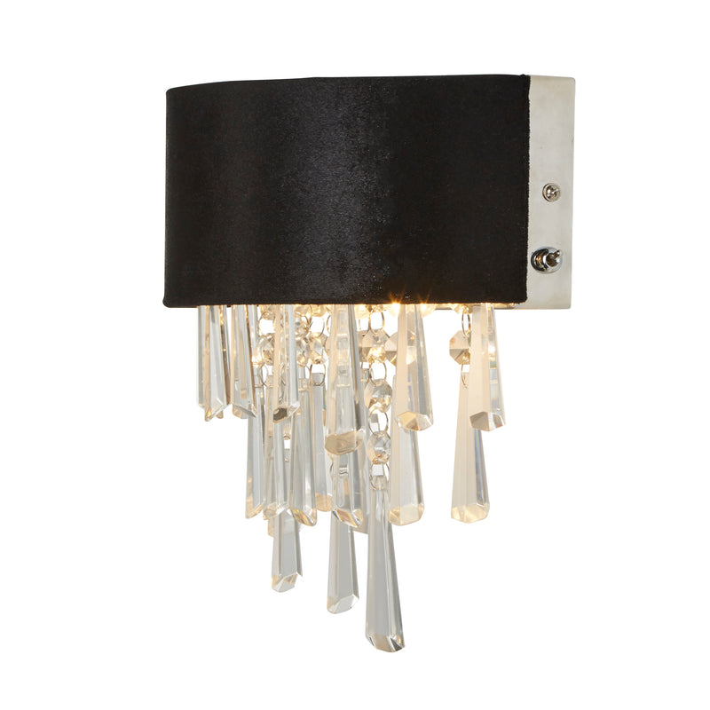 Searchlight  50818-2BK Glamour 2Lt Wall Light - Black Velvet & Clear Crystal