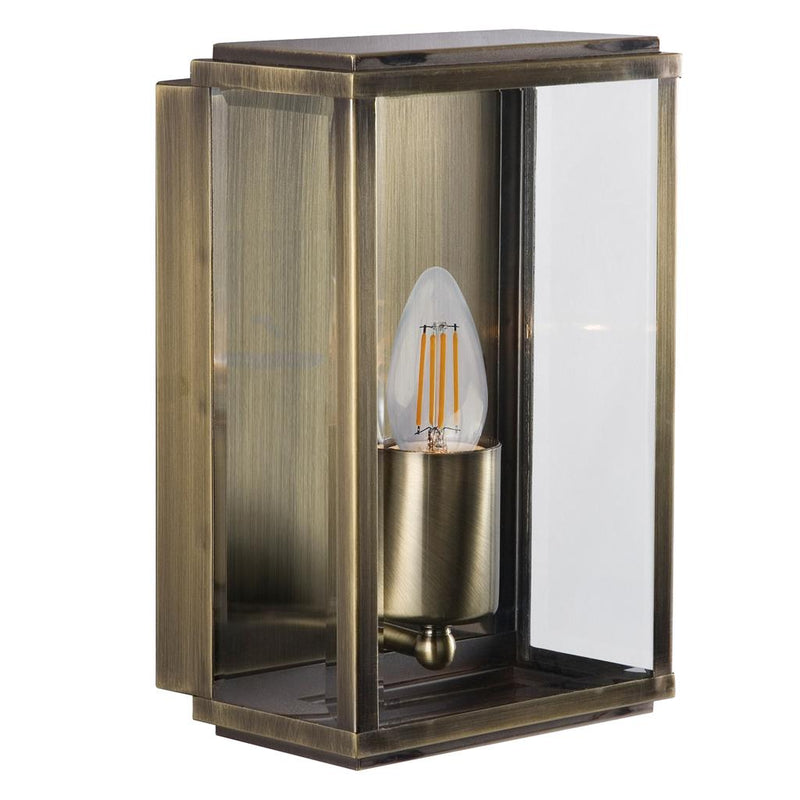 Searchlight  8204AB Box Outdoor Wall Light - Antique Brass Metal & Glass - Bonus Superstore