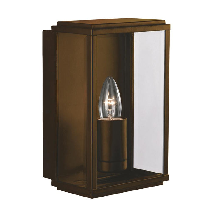 Searchlight  8204RUS Box Outdoor Wall Light - Rustic Brown & Glass