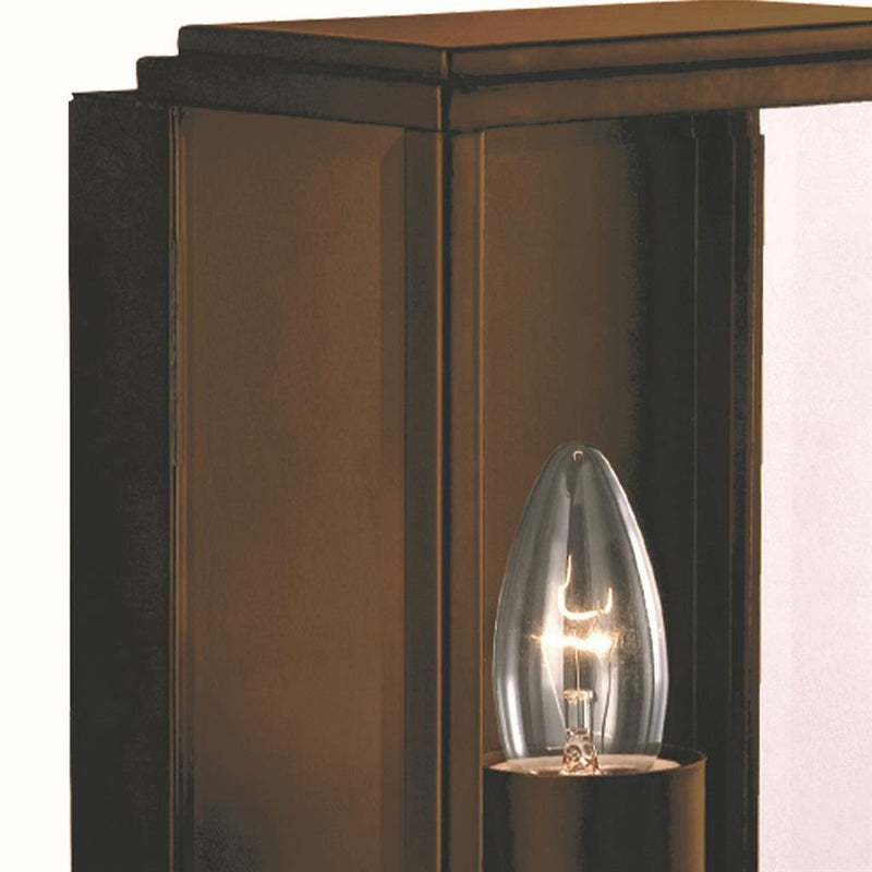 Searchlight  8204RUS Box Outdoor Wall Light - Rustic Brown & Glass