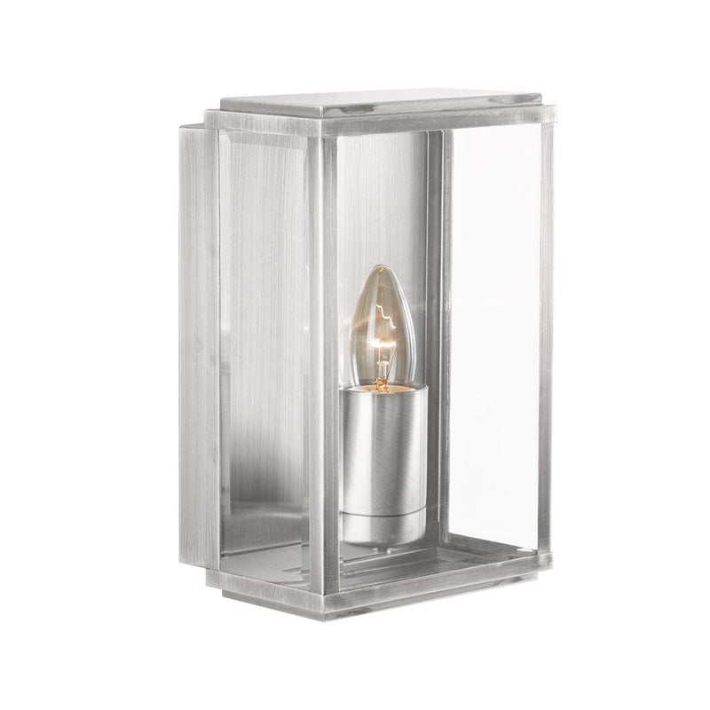Searchlight  8204SS Box Outdoor Wall Light - Satin Silver Metal & Glass