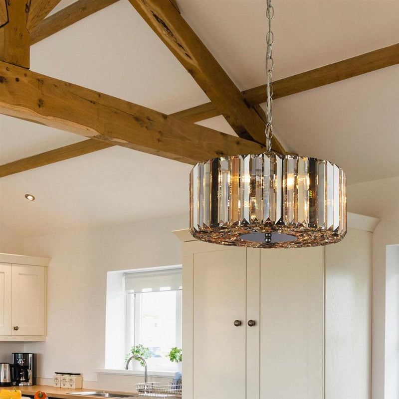 Searchlight  82101-3CC Chapeau 3Lt Pendant/Semi-Flush - Chrome & Mixed Glass