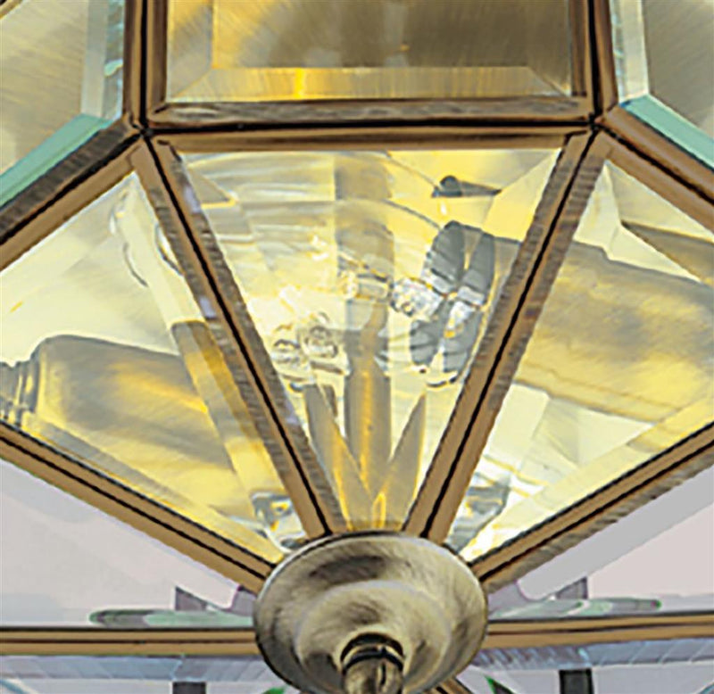 Searchlight  8235AB Pisa III Flush  - Antique Brass Metal & Clear Bevelled Glass