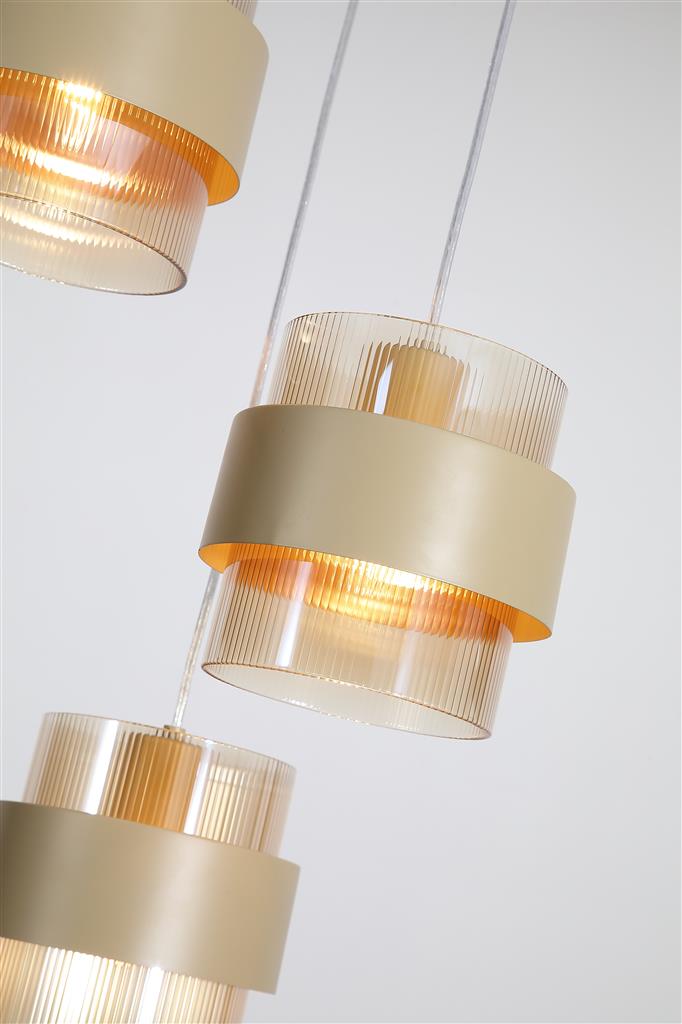 Searchlight 82433-3SA Royal 3Lt Multi Drop Pendant, Sand Metal, Amber Ribbed Glass