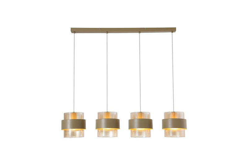 Searchlight 82434-4SA Royal 4Lt Bar Pendant, Sand Metal, Amber Ribbed Glass