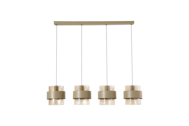Searchlight 82434-4SA Royal 4Lt Bar Pendant, Sand Metal, Amber Ribbed Glass