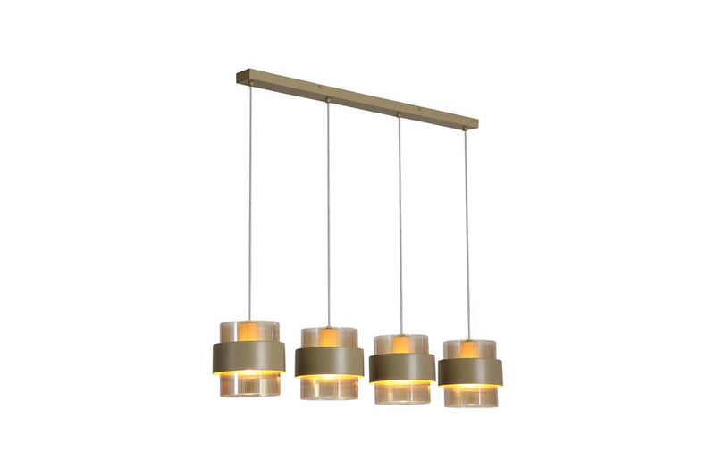 Searchlight 82434-4SA Royal 4Lt Bar Pendant, Sand Metal, Amber Ribbed Glass
