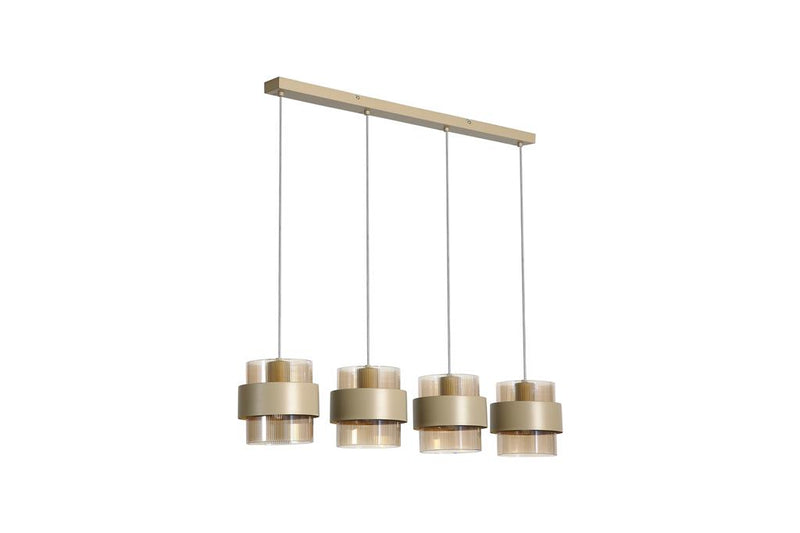 Searchlight 82434-4SA Royal 4Lt Bar Pendant, Sand Metal, Amber Ribbed Glass