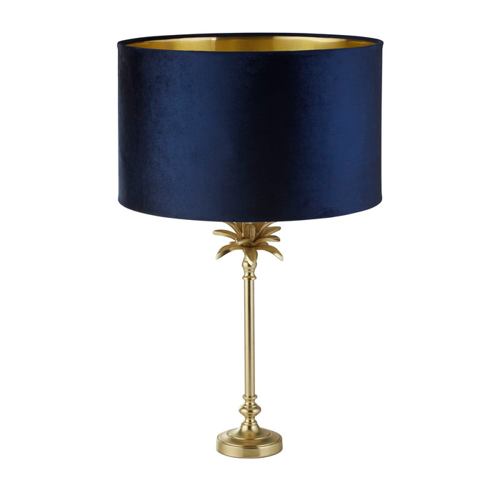 Searchlight  81210AZ Palm Table Lamp - Satin Brass Metal & Navy Velvet Shade