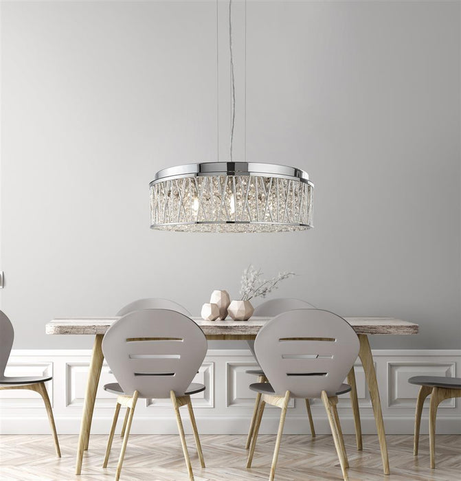 Searchlight  8337-7CC Elise 7Lt Pendant to Semi-Flush - Chrome Metal & Crystal