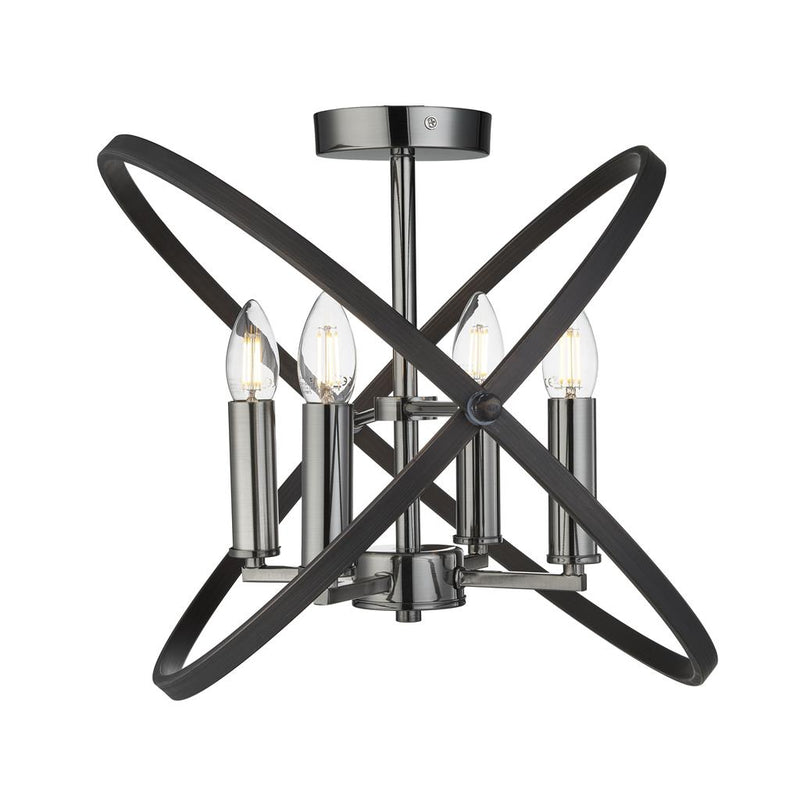 Searchlight  8344-4PW Hoopla 4Lt Semi-Flush - Pewter Metal