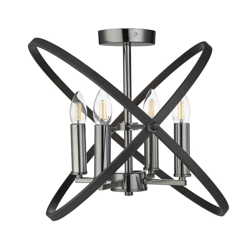Searchlight  8344-4PW Hoopla 4Lt Semi-Flush - Pewter Metal