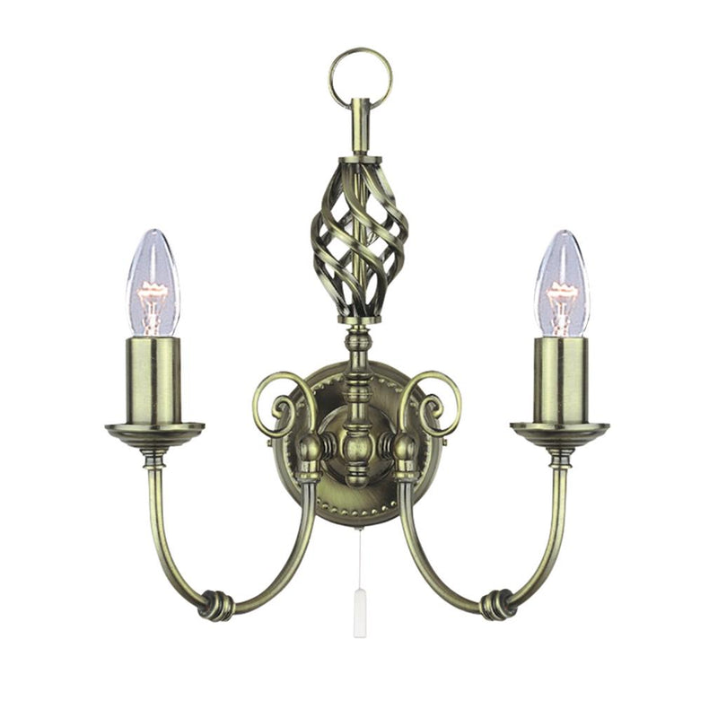 Searchlight  8392-2 Zanzibar 2Lt Wall Light - Antique Brass Metal