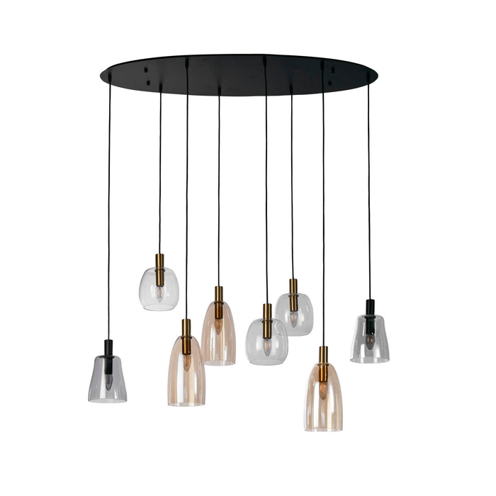 Searchlight  36463-8BK Divine 8Lt Multi-Drop Pendant - Black Metal & Coloured Glass