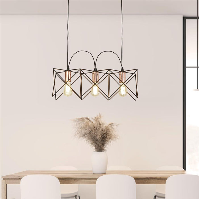 Searchlight  8413-3BK Anthea 3Lt Pendant - Black Metal & Copper