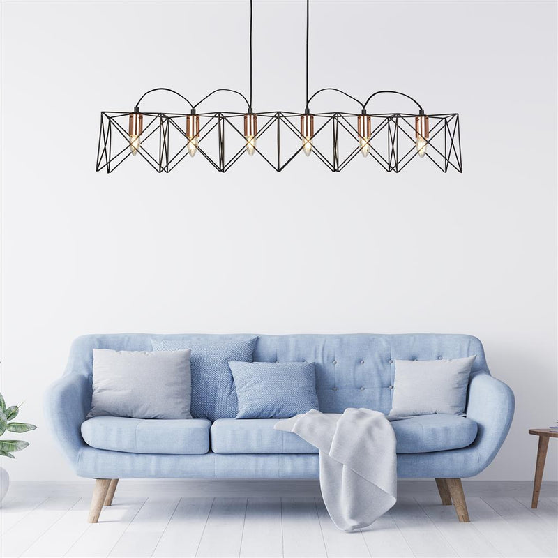 Searchlight  8416-6BK Anthea 6Lt Metal Pendant - Black Metal & Copper