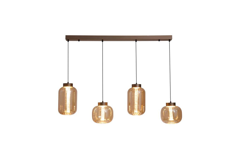 Searchlight 84510-4AM Lille LED 4Lt LED Pendant, Latte Metal and Amber Glass