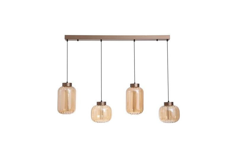 Searchlight 84510-4AM Lille LED 4Lt LED Pendant, Latte Metal and Amber Glass