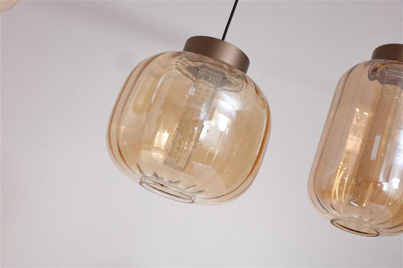 Searchlight 84510-4AM Lille LED 4Lt LED Pendant, Latte Metal and Amber Glass