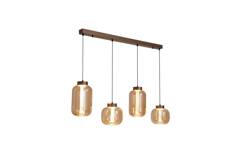 Searchlight 84510-4AM Lille LED 4Lt LED Pendant, Latte Metal and Amber Glass