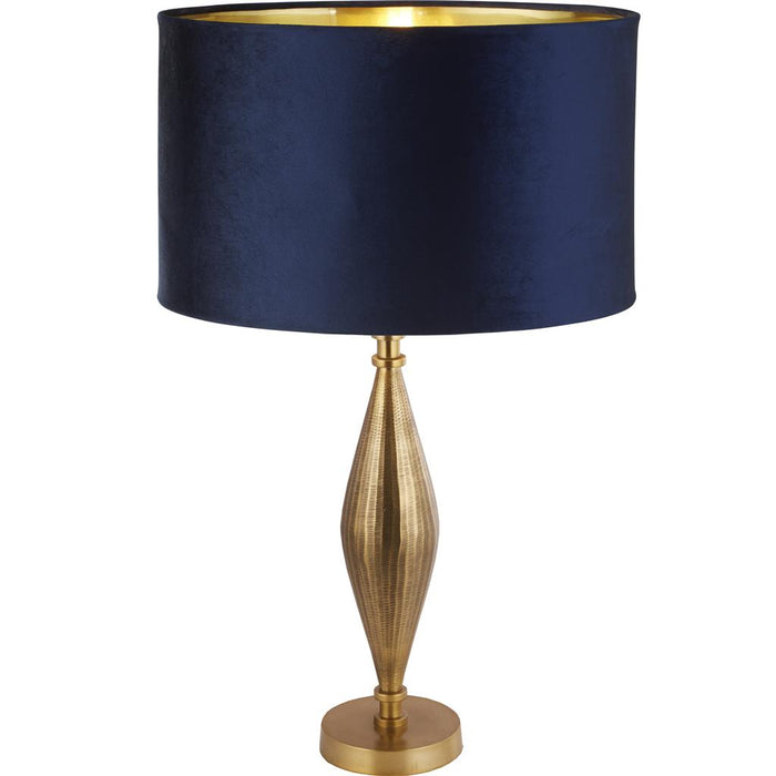 Searchlight  84631AZ Rye Table Lamp - Antique Brass Metal & Navy Velvet Shade