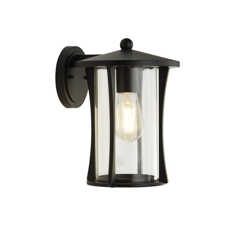 Searchlight  8477BK Pagoda Outdoor Wall Light- Black Metal & Clear Glass