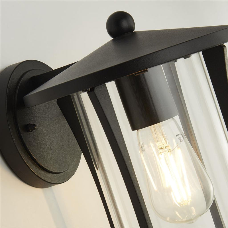Searchlight  8477BK Pagoda Outdoor Wall Light- Black Metal & Clear Glass