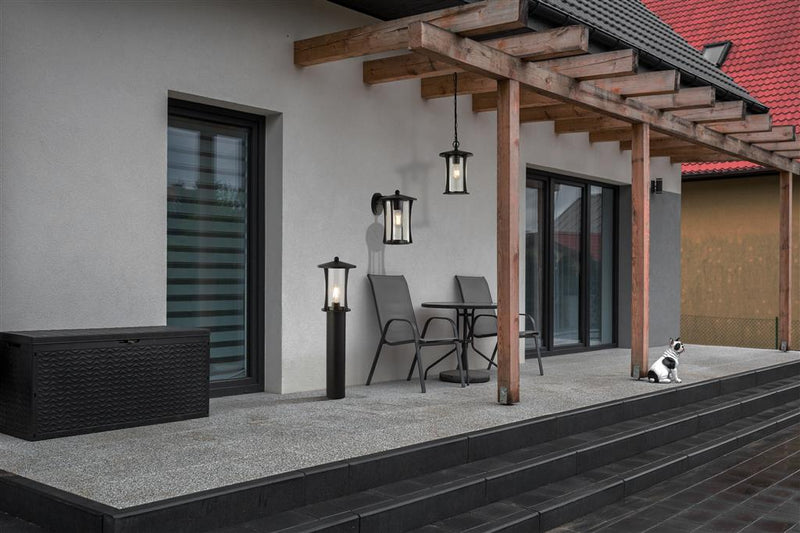 Searchlight  8477BK Pagoda Outdoor Wall Light- Black Metal & Clear Glass