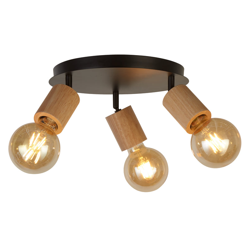 Searchlight  50211-3NA Spinny 3Lt Round Spotlight - Wood & Matt Black Metal