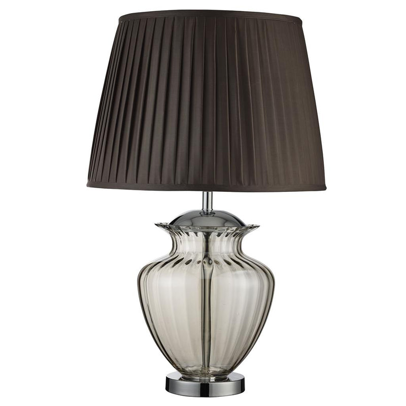 Searchlight  8531AM Elina Table Lamp - Chrome Metal, Amber Glass & Brown Shade