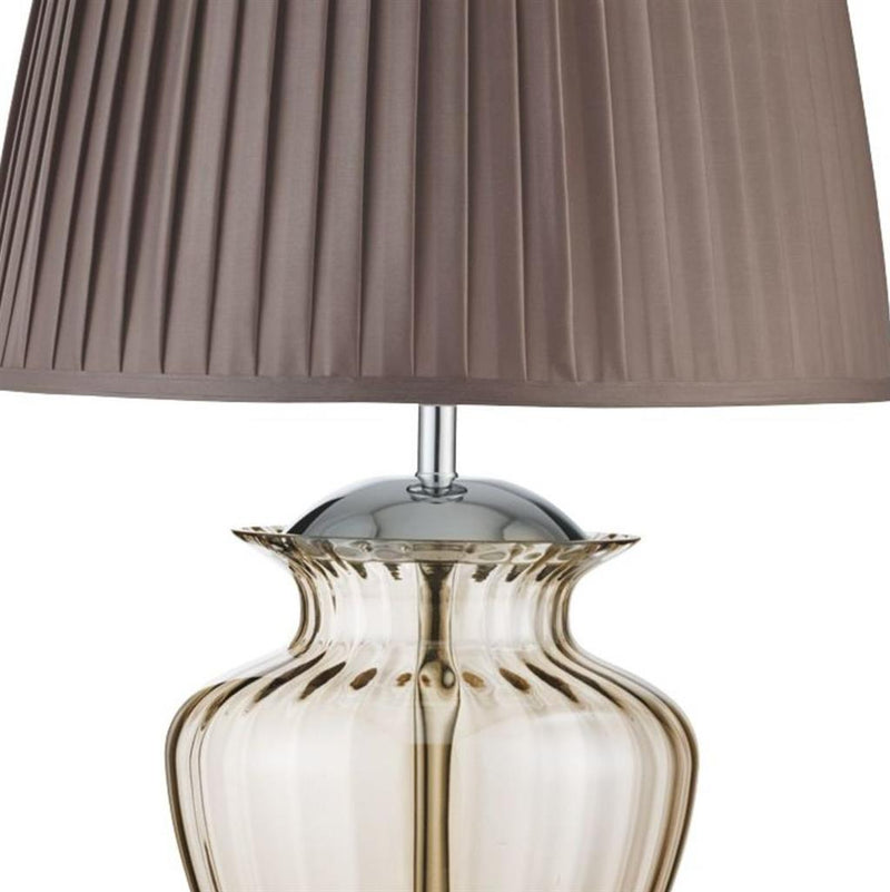 Searchlight  8531AM Elina Table Lamp - Chrome Metal, Amber Glass & Brown Shade