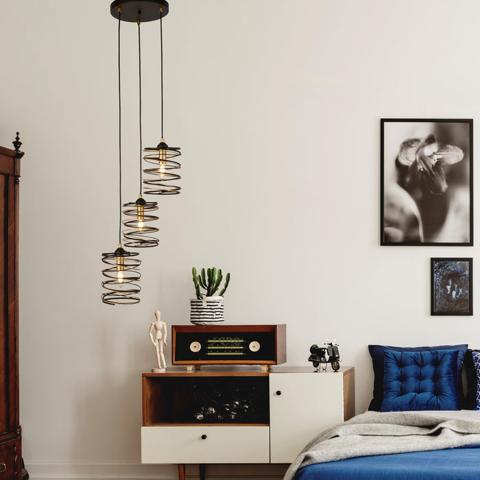 Searchlight  85583-3BGO Spring 3Lt Multi-Drop Pendant - Black Metal & Gold