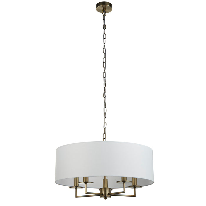 Searchlight  4785-5AB Knightsbridge 5Lt Pendant- Antique Brass & White Linen Shade