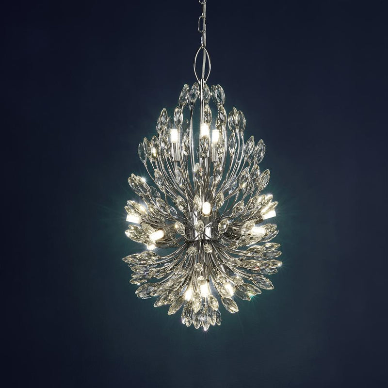 Searchlight  86012-14CC Peacock 14Lt Pendant - Chrome Metal & Crystal