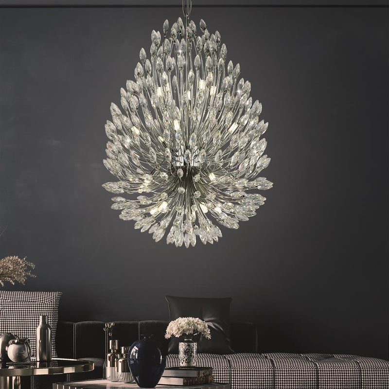 Searchlight  86012-20CC Peacock 20Lt Pendant - Chrome Metal & Crystal