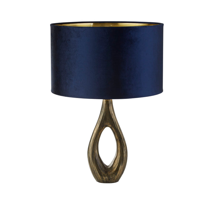 Searchlight  86531AZ Bucklow Table Lamp- Antique Brass Metal & Navy Velvet Shade