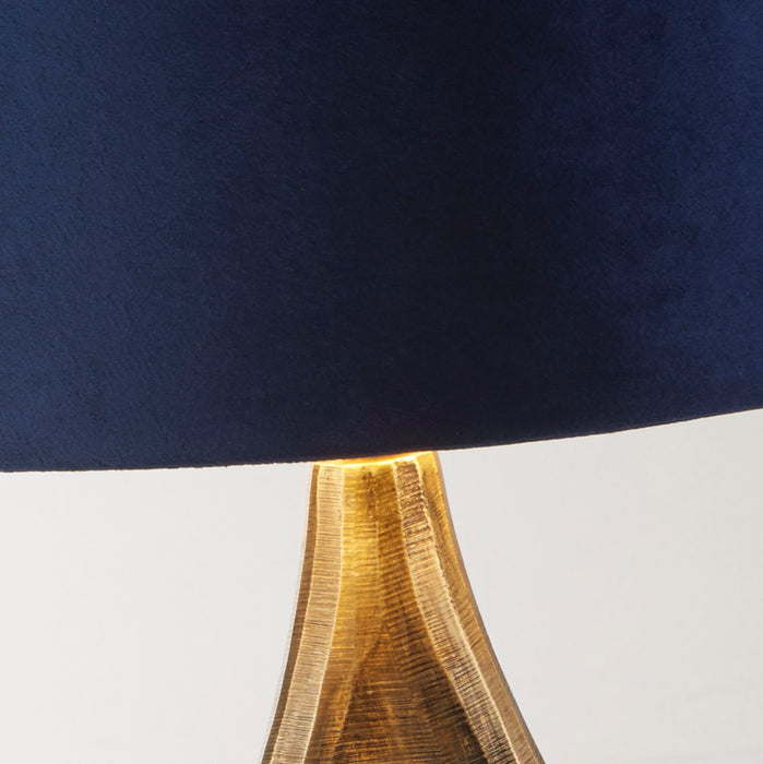 Searchlight  86531AZ Bucklow Table Lamp- Antique Brass Metal & Navy Velvet Shade