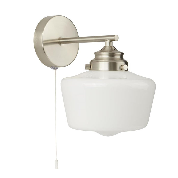 Searchlight  8708-1SS School House  Wall Light  - Satin Silver Metal & Opal Glass