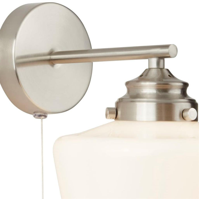 Searchlight  8708-1SS School House  Wall Light  - Satin Silver Metal & Opal Glass