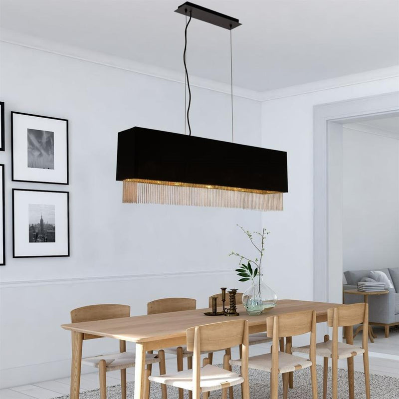 Searchlight  8724-4BK Fringe 4Lt Ceiling Pendant - Black Shade & Gold Chain