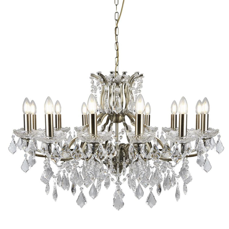 Searchlight  87312-12AB Paris 12Lt Chandelier - Antique Brass Metal & Clear Crystal