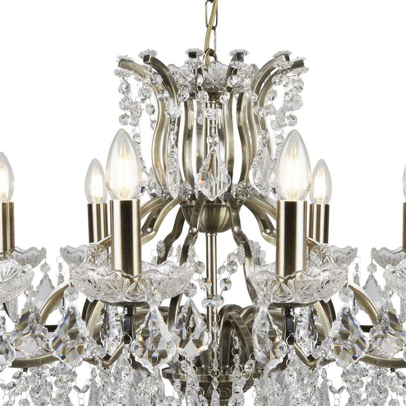 Searchlight  87312-12AB Paris 12Lt Chandelier - Antique Brass Metal & Clear Crystal