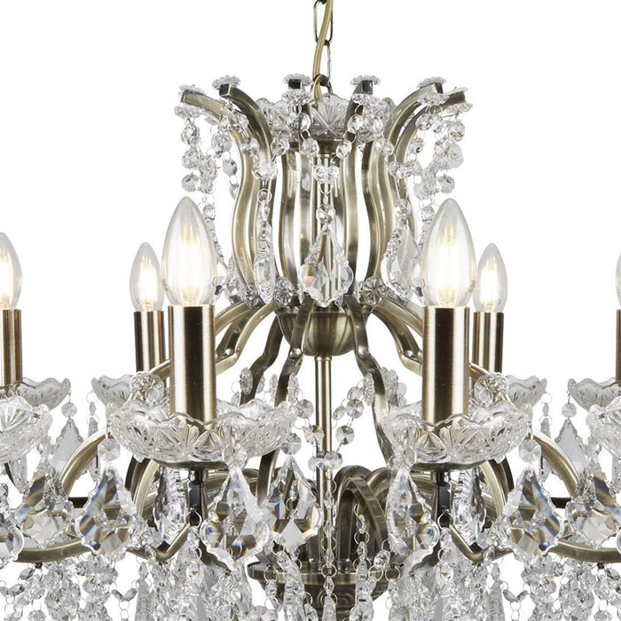 Searchlight  87312-12AB Paris 12Lt Chandelier - Antique Brass Metal & Clear Crystal