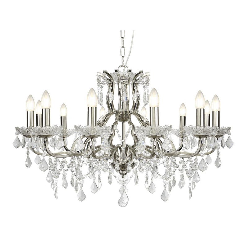 Searchlight  87312-12SS Paris 12Lt Chandelier -  Satin Silver & Clear Crystal Drops