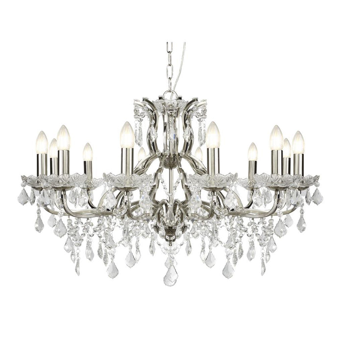 Searchlight  87312-12SS Paris 12Lt Chandelier -  Satin Silver & Clear Crystal Drops